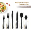 Itopfox 24-Piece Black Silverware Set With Steak Knives, Food-Grade Stainless Steel Flatware Set For 4, Mirror Polished Cutlery Set With Spoons 2 Itopfox 24-Piece Black Silverware Set With Steak Knives, Food-Grade Stainless Steel Flatware Set For 4, Mirror Polished Cutlery Set With Spoons -Kitchen Chef GUEST 80fb4a13 95e2 4635 9330 fbe78bc36392