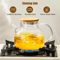 Itopfox Stovetop Safe Glass Teapot With Bamboo Lid And Removable Filter Spout, Clear Tea Kettle For Blooming And Loose Leaf Tea, Perfect For Camping -Kitchen Chef GUEST 818f6dd6 7ec2 432b 8caf de6c7dc73a8c