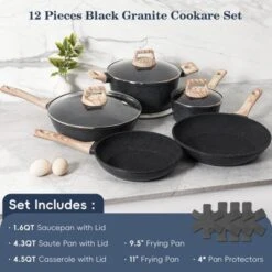 Itopfox 12-Piece Nonstick Cookware Set, Black Granite Induction Pots And Pans For Healthy Cooking, Includes Frying Pans And Saucepans PFAS/PFOA Free -Kitchen Chef GUEST 81d6aea3 a3b2 4d25 8a99 e6b3d4ef94fd