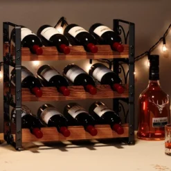 Itopfox 3-Tier Stackable Wine Rack For Cabinet, Solid Wood & Wrought Iron Wine Bottle Holder, Kitchen Bar Dining Room Storage Shelf -Kitchen Chef GUEST 8261b394 f76d 4aeb a933 bbe6d1b1ba06