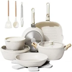Itopfox 19-Piece Non-Stick Ceramic Cookware Set With Removable Handles, Induction Safe, Oven & Dishwasher Safe, PFAS/PTFE/PFOA Free, Cream White -Kitchen Chef GUEST 827d21be ca3d 4e35 853c 025daf85d453