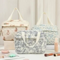 Itopfox Large Quilted Floral Makeup Bag, Cotton Travel Cosmetic Organizer With Top Handle, Multi-Layer Toiletry Pouch For Women And Girls -Kitchen Chef GUEST 82c5d2b5 da31 4f00 af69 b1c415db775f