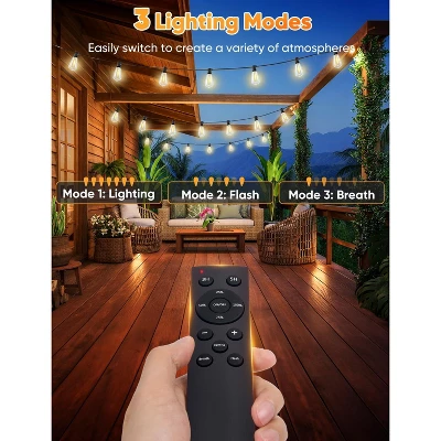 Itopfox LED Outdoor String Lights With Remote, 100FT Commercial Grade Waterproof Patio Lights, 30+2 ST38 Dimmable Edison Bulbs, Warm White Rope Light 4 Itopfox LED Outdoor String Lights With Remote, 100FT Commercial Grade Waterproof Patio Lights, 30+2 ST38 Dimmable Edison Bulbs, Warm White Rope Light - Image 2