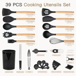 Itopfox 39-Piece Silicone Cooking Utensil Set With Wooden Handle, Heat Resistant Up To 446°F, BPA-Free Kitchen Gadgets For Nonstick Cookware (Black) -Kitchen Chef GUEST 839a604d 7af6 48ff 8cad e234f9a5fdc9