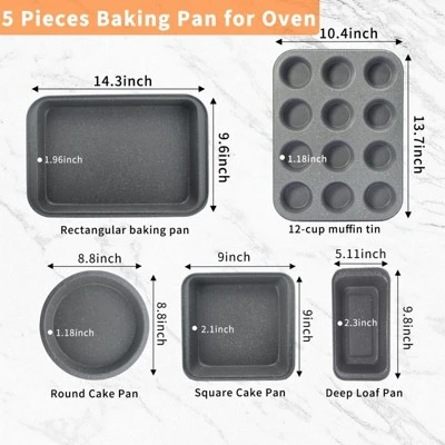 Itopfox 5-Piece Nonstick Bakeware Set With Grey Marble Coating, Carbon Steel Baking Pans For Oven, Includes Round & Square Cake Pan, Muffin Tin 7 Itopfox 5-Piece Nonstick Bakeware Set With Grey Marble Coating, Carbon Steel Baking Pans For Oven, Includes Round & Square Cake Pan, Muffin Tin - Image 5