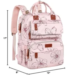 Itopfox Pink Floral Diaper Backpack For Girls, Large Waterproof Baby Bag With Insulated Pockets, Stroller Straps, Travel Holiday -Kitchen Chef GUEST 86f5ccfa 50e1 4bc5 8fb5 076613f4c415
