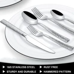 Itopfox 40-Piece Stainless Steel Flatware Set For 8, Hammered Square Silverware With Mirror Finish, Dishwasher Safe Cutlery Set For Home & Restaurant -Kitchen Chef GUEST 874f0e96 25c3 4ea5 9553 11594c71a641