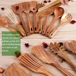 Itopfox 10-Piece Wooden Kitchen Utensil Set - Teak Wood Spoons, Spatulas, Ladle For Non-Stick Cookware, Cooking Tools With Hanging Holes -Kitchen Chef GUEST 8987eb7f 1342 4ddb 8be1 641939ea1305