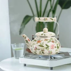 Itopfox Vintage Enamel Tea Kettle, Green Floral Steel Teapot With Cool Touch Porcelain Handle For Stovetop, Home Kitchen Decor, Gift For Housewarming -Kitchen Chef GUEST 89b77eb1 bd4d 4cab 8fd5 d6576354ad7e