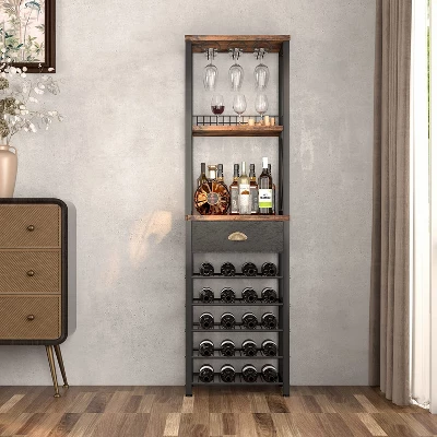 Itopfox 4-Tier Freestanding Wine Rack With Tabletop, Glass Holder, Storage Drawer For Liquor & Glasses, Industrial Style Bar Cabinet For Living Room 4 Itopfox 4-Tier Freestanding Wine Rack With Tabletop, Glass Holder, Storage Drawer For Liquor & Glasses, Industrial Style Bar Cabinet For Living Room - Image 2