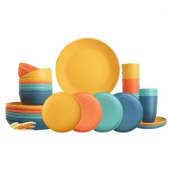 Itopfox Wheat Straw Dinnerware Set Of 32, Unbreakable Plates And Bowls For 8, Dishwasher Safe For Kitchen And Camping, Vibrant Series -Kitchen Chef GUEST 8b0a2985 c7bf 4c9d 8577 abc6e29979a6