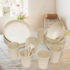 Itopfox Wheat Straw Dinnerware Sets - 42 Piece Unbreakable Plates, Bowls, Cups & Utensils For 6, Lightweight & Durable, Dishwasher & Microwave Safe -Kitchen Chef GUEST 8c36e6a5 13a8 47a5 8413 9dcf4355611f