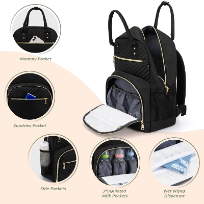 Itopfox Multipurpose Diaper Backpack For Baby Essentials With Pacifier Case, Large Capacity Travel Backpack For Baby Girl/Boy (Black) 7 Itopfox Multipurpose Diaper Backpack For Baby Essentials With Pacifier Case, Large Capacity Travel Backpack For Baby Girl/Boy (Black) - Image 5