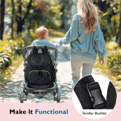 Itopfox Compact Diaper Backpack For Travel, Lightweight Quilted Baby Bag With Stroller Straps & Changing Pad, 11 Pockets 4 Itopfox Compact Diaper Backpack For Travel, Lightweight Quilted Baby Bag With Stroller Straps & Changing Pad, 11 Pockets - Image 2