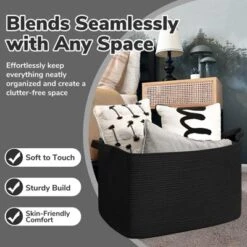 Itopfox Large Woven Storage Basket For Blankets, Toys, And Clothes, Rectangle Rope Laundry Hamper For Nursery, Bedroom, Black -Kitchen Chef GUEST 8e3d3681 d3c5 47ed abf7 ba9815a7ce16