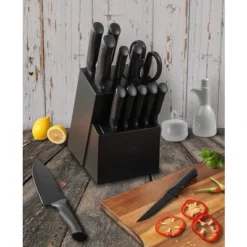 Itopfox 15-Piece Kitchen Knife Set With Block, Self-Sharpening, Dishwasher Safe, Includes 6 Steak Knives, Anti-Slip Handle, Black -Kitchen Chef GUEST 8fbcbda8 4665 40c1 8faf 45651834fc6a