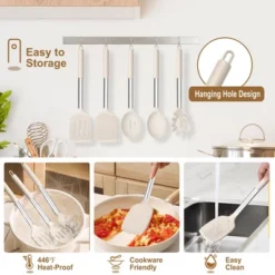 Itopfox 5-Piece Silicone Kitchen Utensil Set With Stainless Steel Handles For Nonstick Cookware, Heat-Resistant & Easy To Clean, Khaki -Kitchen Chef GUEST 907d2d5e 1110 4c8e 9224 871f6fc98a5b