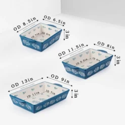 Itopfox 3-Piece Ceramic Baking Dish Set For Lasagna, Casseroles, Gratin & Desserts, Oven, Microwave & Freezer Safe, Rose Pattern Design