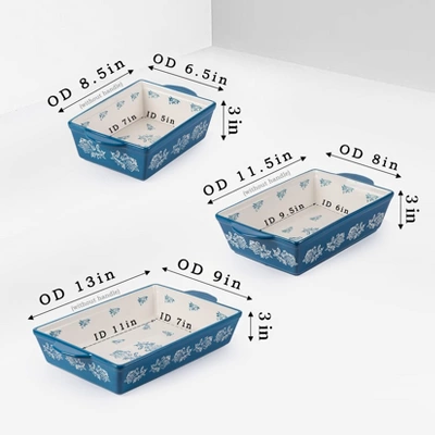 Itopfox 3-Piece Ceramic Baking Dish Set For Lasagna, Casseroles, Gratin & Desserts, Oven, Microwave & Freezer Safe, Rose Pattern Design 3 Itopfox 3-Piece Ceramic Baking Dish Set For Lasagna, Casseroles, Gratin & Desserts, Oven, Microwave & Freezer Safe, Rose Pattern Design