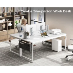 Itopfox Modern Computer Desk With Storage & Headphone Hook, Large Office Gaming Work Table, Splice Board Design, White Finish -Kitchen Chef GUEST 925fac38 d745 4aec 8226 477e2c711bfc