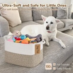 Itopfox Woven Storage Basket With Handles, Cotton Rope Organizer For Dog Toys, Books, And Home Decor, Stylish Gift Basket In Neutral Brown And White -Kitchen Chef GUEST 92f31a59 0e40 4295 ba5b 905af425ac34