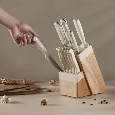 Itopfox 14-Piece Forged High Carbon Stainless Steel Knife Set With Block, Sharp Blade Cutlery, Dishwasher Safe, Cream 7 Itopfox 14-Piece Forged High Carbon Stainless Steel Knife Set With Block, Sharp Blade Cutlery, Dishwasher Safe, Cream - Image 5