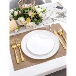 Itopfox 300PCS White And Gold Plastic Dinnerware Set For 50 Guests Includes Dinner Plates, Cake Plates, Cutlery, Cups For Wedding, Birthday -Kitchen Chef GUEST 963fb1fe dd11 4f56 93d0 1beac852d389