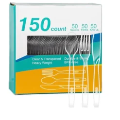 Itopfox 150 Pcs Clear Heavy Duty Plastic Silverware Set, Disposable Forks Spoons Knives For Wedding Party Supplies & Everyday Use -Kitchen Chef GUEST 9731761f 53a4 40b3 ba26 55b2f46c4d1b