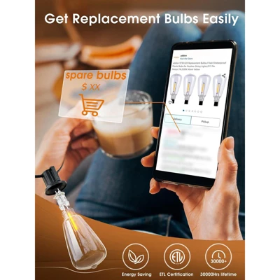 Itopfox Outdoor String Lights, Waterproof Patio Lights With 45+3 Shatterproof Dimmable LED Bulbs, Connectable For Backyard Garden 10 Itopfox Outdoor String Lights, Waterproof Patio Lights With 45+3 Shatterproof Dimmable LED Bulbs, Connectable For Backyard Garden - Image 8