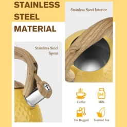 Itopfox Stovetop Teapot With Loud Whistle, Food Grade Stainless Steel And Smooth Wood Handle, Elegant Yellow Design For Tea, Coffee, Hiking, Picnic -Kitchen Chef GUEST 98c3c011 2be0 4b54 99aa fa5354f93cf1