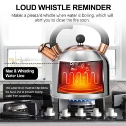 Itopfox Whistling Tea Kettle With Ergonomic Handle - Premium Stainless Steel Stovetop Teapot, Vintage Design With Composite Base, Compatible Silver -Kitchen Chef GUEST 99881147 8153 4ae7 9fc3 a6bf486aba58