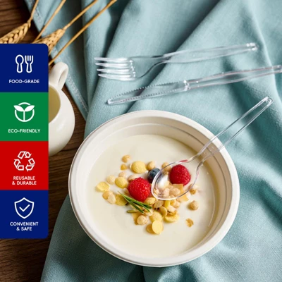 Itopfox 300 Count Clear Plastic Silverware Set, Heavy Duty BPA Free Disposable Cutlery, 100 Forks, 100 Spoons, 100 Knives For Party Supplies 4 Itopfox 300 Count Clear Plastic Silverware Set, Heavy Duty BPA Free Disposable Cutlery, 100 Forks, 100 Spoons, 100 Knives For Party Supplies - Image 2