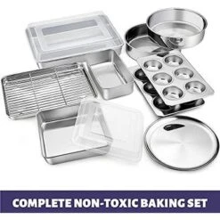 Itopfox Stainless Steel Bakeware Set, 12-Piece Kitchen Baking Pans With Rack, Square Cake Pan, Lasagna Pan, Loaf Pan, Muffin Pan, Pizza Tray & Covers -Kitchen Chef GUEST 9d73411b 3f44 4cf3 9e0c 4e615b83eb7d