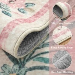 Itopfox Machine Washable Nursery Rug, Pink Floral Carpet Non Slip, Soft Boho Indoor Floor Rug For Girls Bedroom, Living Room, Dorm -Kitchen Chef GUEST 9ee29467 38f3 469b bb4b d52cab4e2940