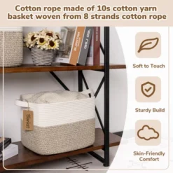 Itopfox Woven Storage Basket With Handles, Cotton Rope Organizer For Dog Toys, Books, And Home Decor, Stylish Gift Basket In Neutral Brown And White -Kitchen Chef GUEST a0560ee9 89af 402b a9fc 3073aba937a2