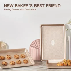Itopfox Nonstick Cookie Sheet Pan Set Of 3, Heavy Duty Baking Trays With Diamond Texture, Oven Safe For Even Baking, Elegant Champagne Gold Finish -Kitchen Chef GUEST a12d665d ec75 4e0a 8427 a877b61de7e2