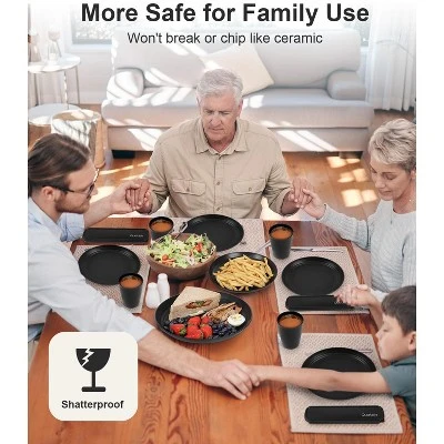 Itopfox 24-Piece Dinnerware Set For 6, Unbreakable Wheat Straw Plates & Bowls, Dishwasher & Microwave Safe, RV, Beach House & Daily Use, Black 6 Itopfox 24-Piece Dinnerware Set For 6, Unbreakable Wheat Straw Plates & Bowls, Dishwasher & Microwave Safe, RV, Beach House & Daily Use, Black - Image 4