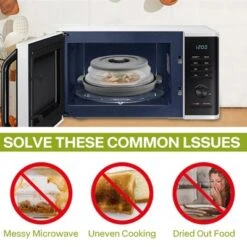 Itopfox Microwave Splatter Cover With Anti-scald Base Plate, Large Plastic & Silicone Vented Collapsible Guard Lid, Plate Holder & Kitchen Colander