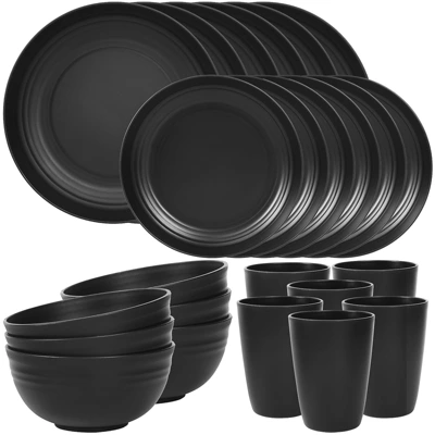 Itopfox 24-Piece Dinnerware Set For 6, Unbreakable Wheat Straw Plates & Bowls, Dishwasher & Microwave Safe, RV, Beach House & Daily Use, Black 10 Itopfox 24-Piece Dinnerware Set For 6, Unbreakable Wheat Straw Plates & Bowls, Dishwasher & Microwave Safe, RV, Beach House & Daily Use, Black - Image 8