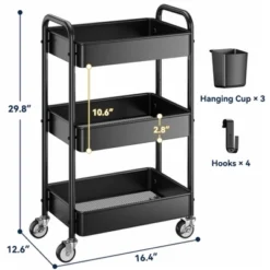 Itopfox 3-Tier Metal Rolling Cart With Wheels, Hanging Cups & Hooks, Heavy Duty Mesh Storage Organizer For Kitchen, Office, Craft -Kitchen Chef GUEST a623fbf1 2721 43a8 a32c 5ba2d7c08989