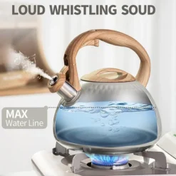 Itopfox Tea Kettle With Wood Pattern Handle, Loud Whistle, Food Grade Stainless Steel, Anti-Hot Handle, Rust-Resistant, Suitable For All Heat Sources -Kitchen Chef GUEST a6846d04 35ff 4678 9388 d044a3848c47