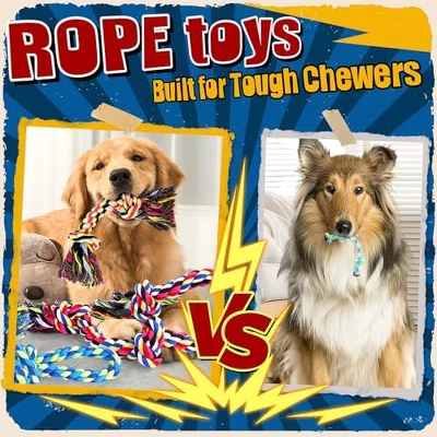 Itopfox Heavy Duty Dog Toy For Aggressive Chewers – Tough Chew Toys For Large Dogs, Ideal For Tug-of-War & Teeth Cleaning, With 3 Rope Toys 4 Itopfox Heavy Duty Dog Toy For Aggressive Chewers – Tough Chew Toys For Large Dogs, Ideal For Tug-of-War & Teeth Cleaning, With 3 Rope Toys - Image 2