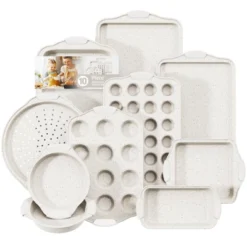 Itopfox 10-Piece Nonstick Bakeware Set With Silicone Handles, Includes Cookie Sheets, Cake Pan, Loaf Pan, Pizza Pan, Muffin Pan, White -Kitchen Chef GUEST a70954fc 9a29 422d be47 1063a5e03a59