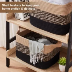 Itopfox Woven Storage Basket Set Of 3, Decorative Organizer Bins For Shelves, Closet, Toys, Books, Nursery - Black & Brown -Kitchen Chef GUEST a7743f46 1736 4eef 8619 c61a53db8d30