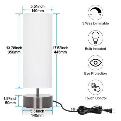 Itopfox Touch Table Lamp, 3-Way Dimmable Modern Minimalist Accent Bedside Lamp With Cylinder Fabric Shade, Night Light Nightstand Desk Lamp 3 Itopfox Touch Table Lamp, 3-Way Dimmable Modern Minimalist Accent Bedside Lamp With Cylinder Fabric Shade, Night Light Nightstand Desk Lamp