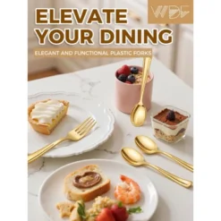 Itopfox 180-Piece Gold Plastic Cutlery Set - Disposable Flatware For Parties, Weddings, Thanksgiving - Includes Forks, Knives, Spoons -Kitchen Chef GUEST a83160eb ce54 4c78 ade1 8dbc8428ff24