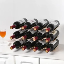 Itopfox Countertop Wine Rack - 12 Bottle Freestanding Wine Holder Stand - 3 Tier Wooden Storage - Wavy Organizer For Cabinet Pantry Kitchen Bar -Kitchen Chef GUEST a8c41df4 e82d 4061 b7bb 39804f323dce