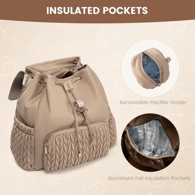 Itopfox Small Baby Diaper Backpack, Water-Resistant Travel Bag For Mom With Changing Pad, Stroller Straps, Lightweight & Stylish - Khaki 7 Itopfox Small Baby Diaper Backpack, Water-Resistant Travel Bag For Mom With Changing Pad, Stroller Straps, Lightweight & Stylish - Khaki - Image 5