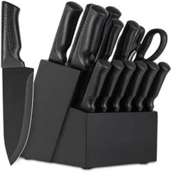 Itopfox 15-Piece Kitchen Knife Set With Block, Self-Sharpening, Dishwasher Safe, Includes 6 Steak Knives, Anti-Slip Handle, Black -Kitchen Chef GUEST acfdfa65 e66b 4bdb a02f 2c7fdc4984fa