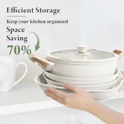 Itopfox 19-Piece Non-Stick Ceramic Cookware Set With Removable Handles, Induction Safe, Oven & Dishwasher Safe, PFAS/PTFE/PFOA Free, Cream White